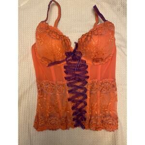 New La Fee Verte Women's 34D Orange Purple Padded Push Up Corset Bustier Bra